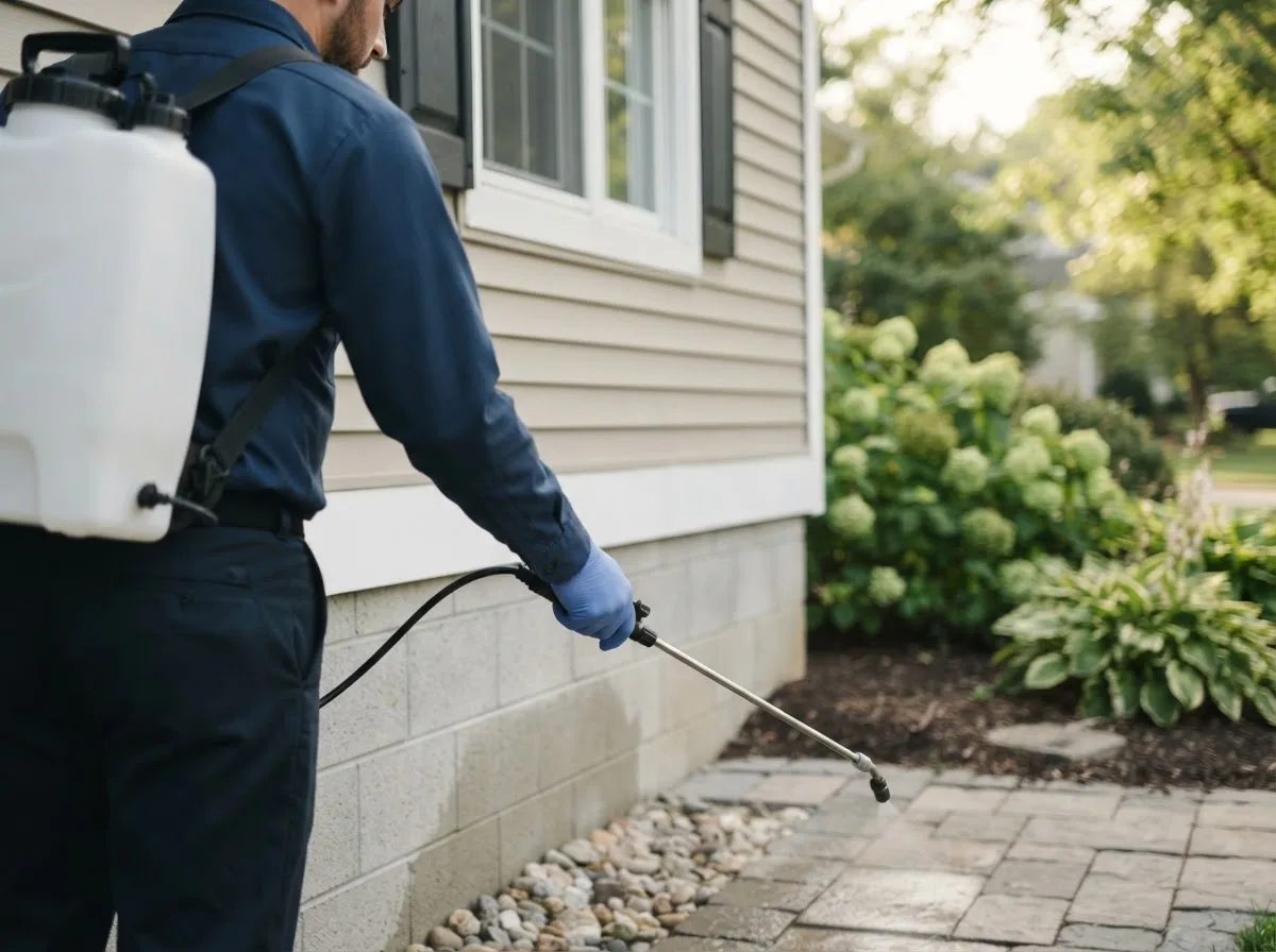 Pest control technician inspecting a home in Fontana, CA